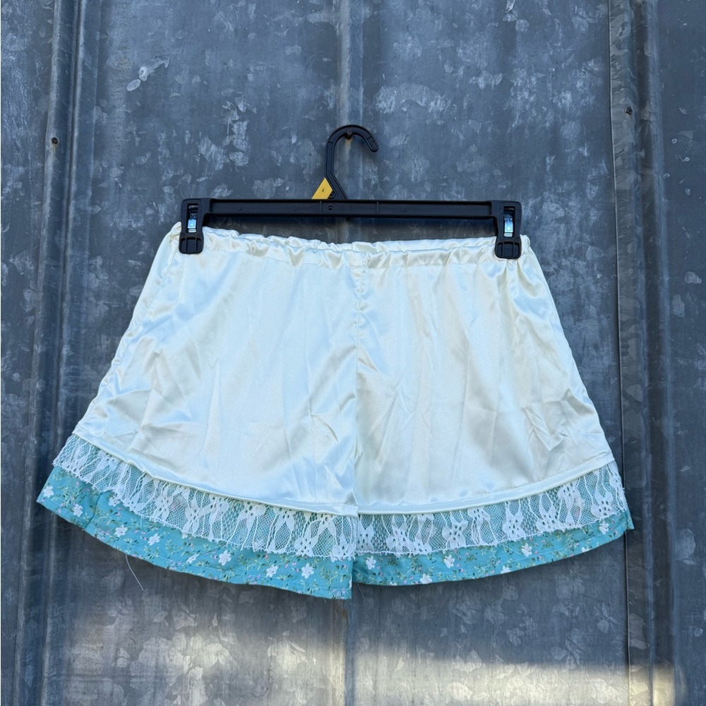 Women's White and Blue Lace Trim Shorts